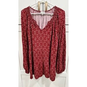 Wonderly‎ 3X Red Blouse Bohemian Peasant Long Sleeve V Neck Top